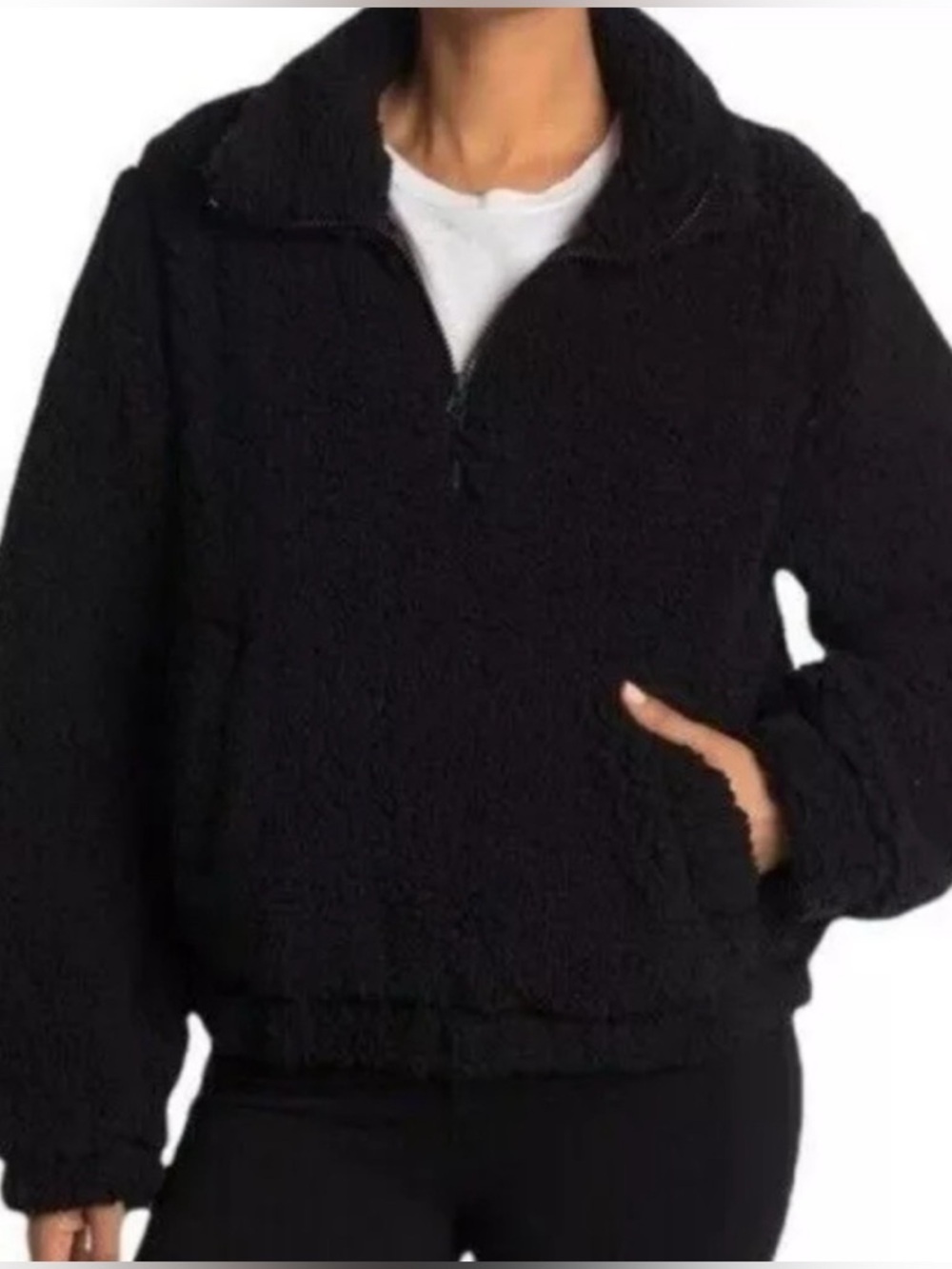 Sage Collective Jet Setter Black Sherpa Funnel Neck Half Zip Pullover Jacket- L